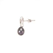 Black Freshwater Pearl Earrings in Sterling Silver - 2