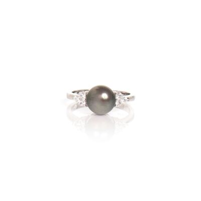 Black Pearl And Cubic Zirconia Sterling Silver Ring