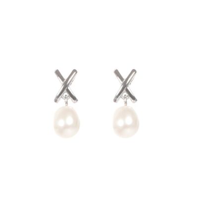 White freshwater pearl earrings in sterling silver