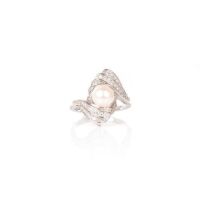 Natural Freshwater Pearl & CZ Set Silver Ring