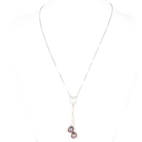 Natural Black Freshwater Pearl & CZ Set Necklace