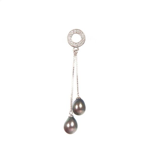 Natural Black Freshwater Pearl And CZ Set Earrings