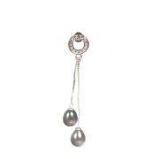 Natural Black Freshwater Pearl And CZ Set Earrings - 2