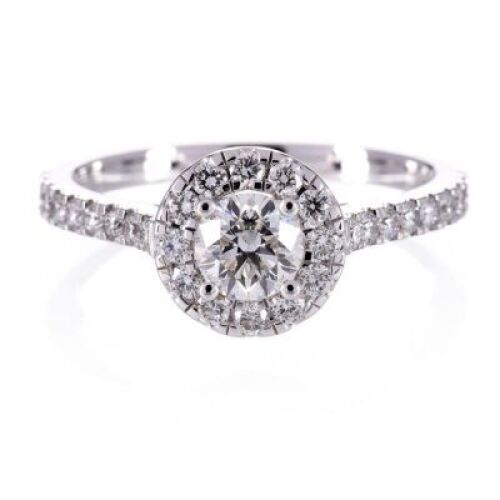 Diamond Engagement Halo Style Ring 18ct White Gold Round Brilliant 0.95ct TDW