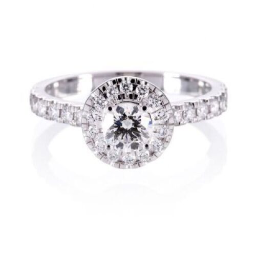Diamond Halo Style Engagement Ring 18ct White Gold Round GIA HSI1 EX EX EX 0.90ct TDW