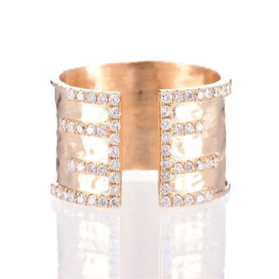 One ladies wide band textured style dress ring 14yg with 57 round diamonds TDW=0.45ct