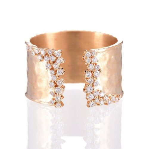 One ladies wide band textured style dress ring 14yg with 45 round diamonds TDW=0.32ct