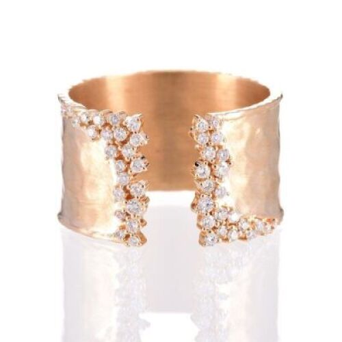 One ladies wide band textured style dress ring 14yg with 45 round diamonds TDW=0.32ct