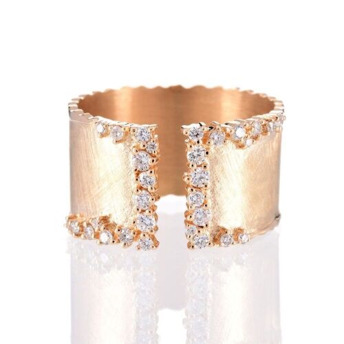 One ladies wide band textured style dress ring 14yg with 30 round diamonds TDW=0.36ct