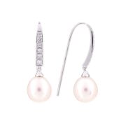 One pair of ladies 9ct White Gold earring with Freshwater pearl & 12 round diamonds TDW=0.26ct - 2