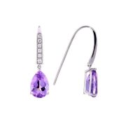 One pair of ladies 9ct White Gold earring with light purple Amethyst & 12 round diamonds TDW=0.26ct - 2