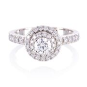 One ladies platinum double Halo engagment ring with 45 round diamonds TDW=1.04ct