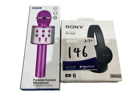 Sony WH-CH510 Wireless On-Ear Headphones and Laser Karaoke LED Microphone