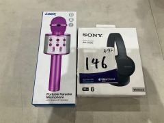 Sony WH-CH510 Wireless On-Ear Headphones and Laser Karaoke LED Microphone - 2