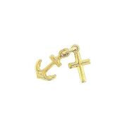 Knot Style Stud Earrings, Anchor/Cross Charm, Gold Single Hoop Earring - 3