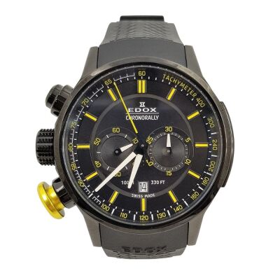 ERV $2400 - Gents chronograph water resistant with date window Edox Chronorally watch.