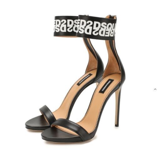 Dsquared2 Black White Dsq2 Ankle Strap Stiletto - HSW0130 - Size: EU 37