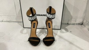 Dsquared2 Black White Dsq2 Ankle Strap Stiletto - HSW0130 - Size: EU 37 - 2