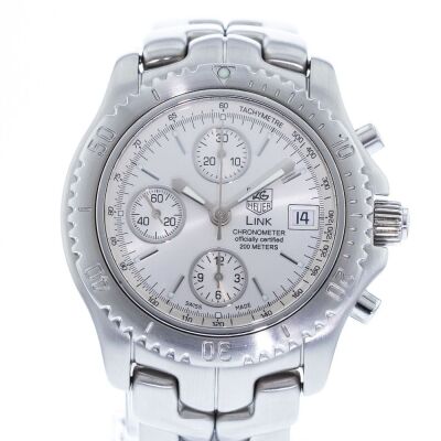 DNL Retail Replacement Value $6,800.00 - One Authentic Gents Tag Heuer Chronometer Chronograph Link Automatic 1/10th Series wrist watch with a Silver dial.