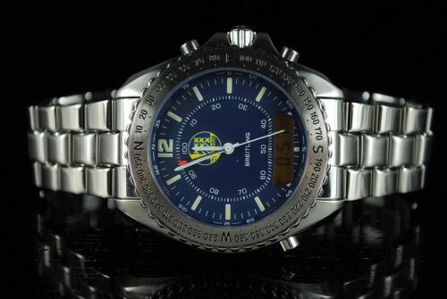 DNL Retail Replacement Value $8,540.00 - One Authentic Gents Breitling "Limited Edition – Pluton Professional Quartz A51038" Watch with a blue digital dial.