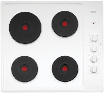 Chef 600mm 4 Solid Element Electric White Enamel Cooktop