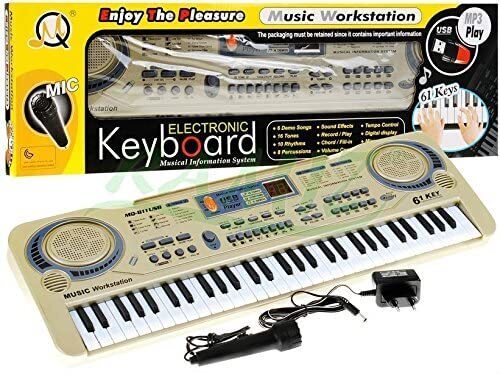 Electric Piano 61 Key with Voice Recording Function and Microphone USB Keyboard 15 Sounds and 10 Rhythms, Speaker, Volume Control, LCD Display MQ 811USB