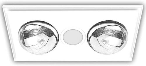 Aurx Heller 3 In 1 Ceiling Bathroom Exhaust Fan W/ 2 Heat Globes/LED Light White HEF2W