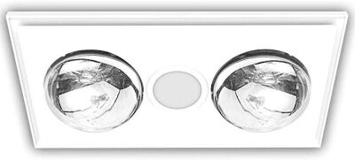 Aurx Heller 3 In 1 Ceiling Bathroom Exhaust Fan W/ 2 Heat Globes/LED Light White HEF2W