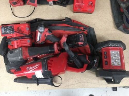 Milwaukee Combination Portable Battery Electric Right Angle Grinder, Tech Screw Drill, Vacuum Cleaner, Work Light