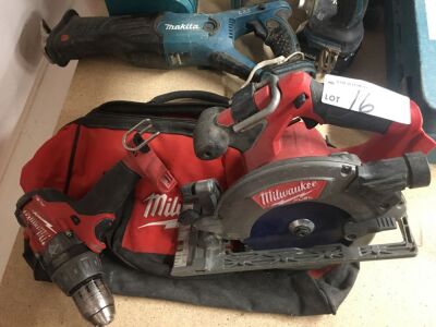 Milwaukee Combination Portable Battery Electric Circular Saw, Drill and Carry Case