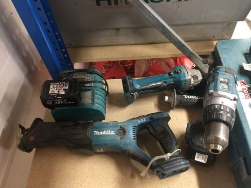 Makita Combination Portable Battery Electric Drill, Reciprocating Saw, Right Angle Grinder