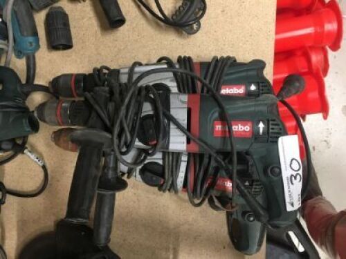 3 x Metabo Heavy Duty Portable Battery Electric Demolition Drills