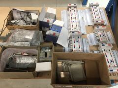 Large Quantity Assorted Electric Switches, Circuit Breakers, Components Etc