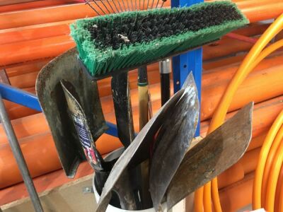 5 x Assorted Shovels, Scraper, Rake and Broom