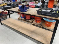 Steel Framed Timber Topped 2 Tiered Work Bench with Heavy Duty Steel Framed Engineers Vice