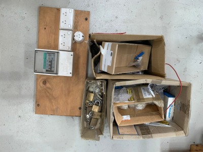 Lot Assorted Electrical Components, Padlocks Etc