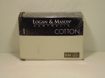 King 50cm Bed Logan and Mason 100% Egyptian Cotton Sateen Sheet Set 400TC Vanilla
