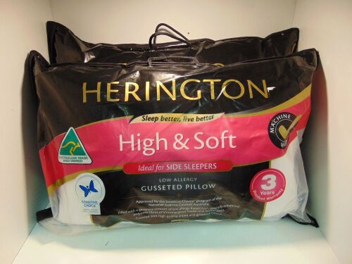 2 x Herington High & Soft Pillows - ideal for side sleepers - low allergy