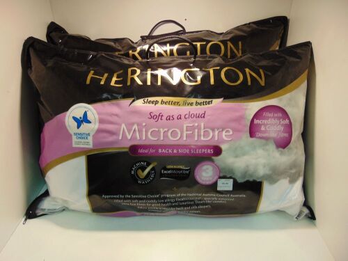 2 x Herington Micro Fibre Soft as a cloud Pilows - ideal for back & side sleepers
