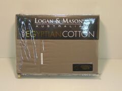 King Single Sheet Set Logan & Mason 400 Egyptian Cotton Stone