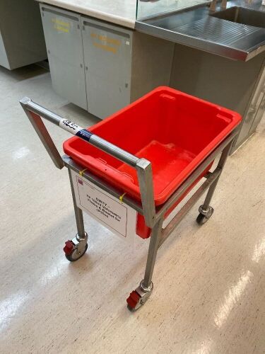 2 x Stainless Steel Trolleys, each with PVC Tubs