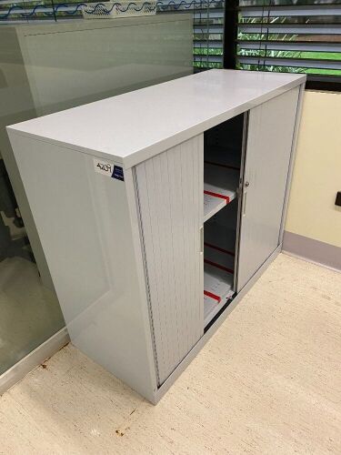Grey Steel Cabinet, Retractable Doors, 1200 x 500mm