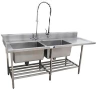 STAINLESS STEEL DOUBLE BOWL SINK WITH SPRAY ARM - 2