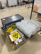 Pallet of assorted Safety Signs, Fabric Filters & More
