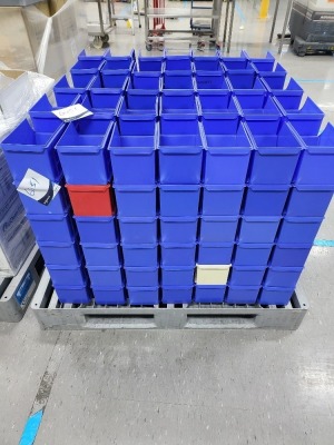 Pallet of Stackable Dexion Max Bin 20 - Approx 140 plastic bins.