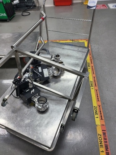 Stainless Trolley 1400x700x300H mm with Keystone 2x F257 PNEUMATIC ACTUATORS, 2x Keystone F97U ACTUATORS