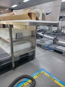 3 Tier Stainless Steel Bench 1800x650x950H. Backboard Height 330mm. Plastic moulds included. - 2