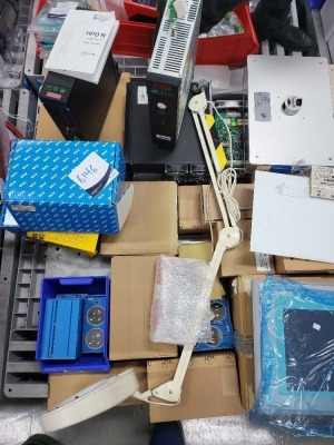 Pallet of Assorted Parts - SICK sensors, SBC high performance drive, Parker Hannifin Automation & display monitors