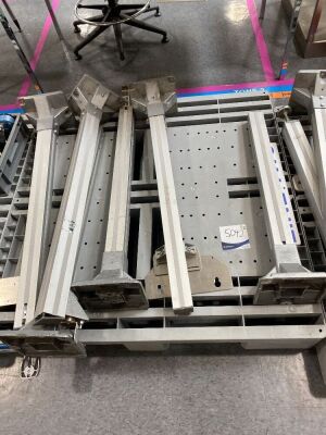 Quantity of 2 x Pallets containing Flexlink Conveyor Legs, & a section of Curved Conveyor, approx 2000mm L