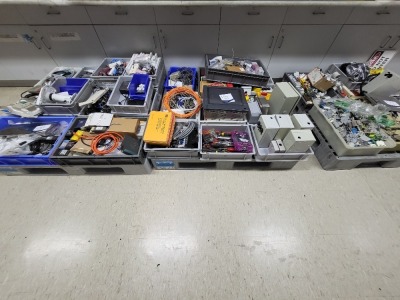 3x Pallet of various cables, connectors, drill bits, hand tools, fuses, plugs & more